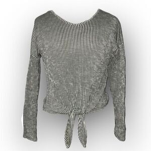 Caution to the Wind, Long Sleeve Striped Textured Top, Tie Waist Accent, Jrs XS